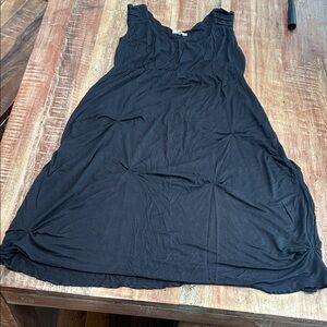 My Tribe Black Sleeveless Jersey Midi Dress with Pleating at Shoulders